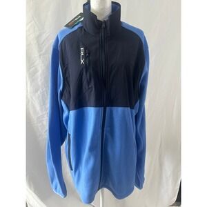 RLX Ralph Lauren Mens Golf Full Zip Fleece Jacket Blue Navy Colorblock XL NEW